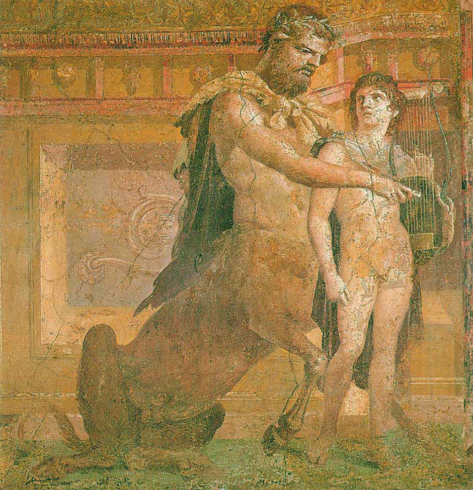 Quiron ensina o jovem Aquiles, Afresco romano antigo.
