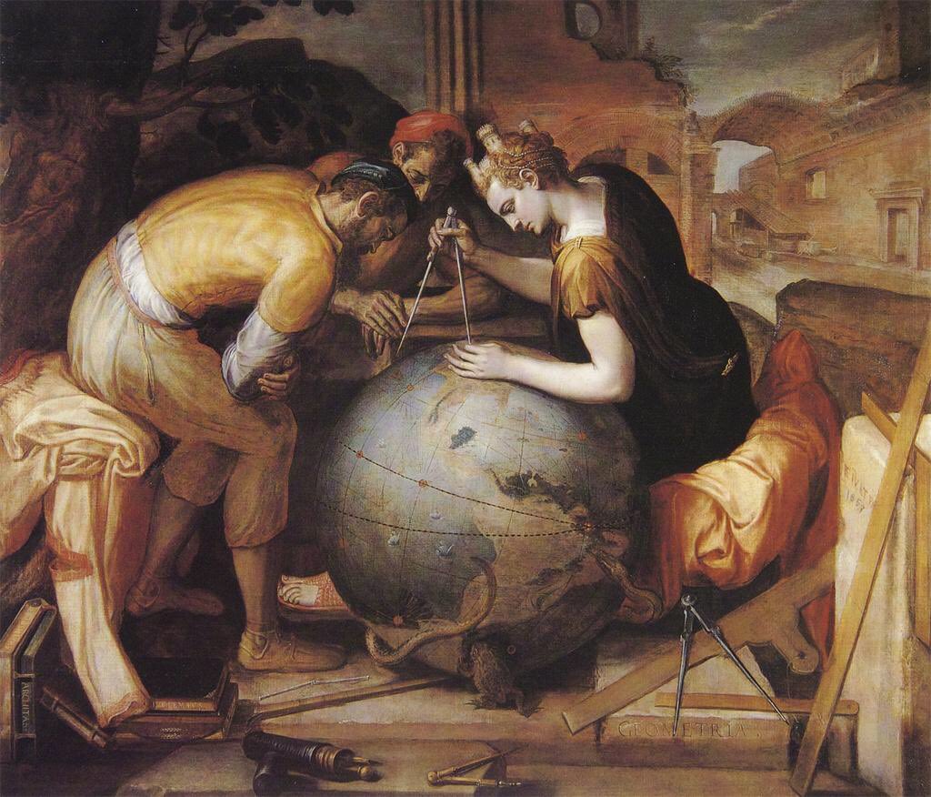 Geometria medindo a Terra. Frans Floris.