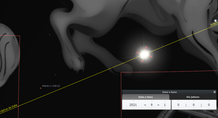Imagem do Sol (em escala ampliada) na Constelação de Leão em 1º de setembro