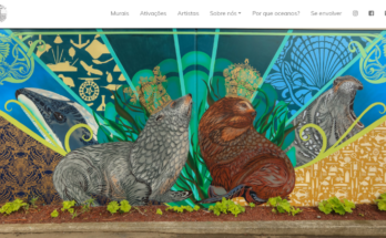 Mural com mamíferos marinhos da Nova Zelândia pintados
