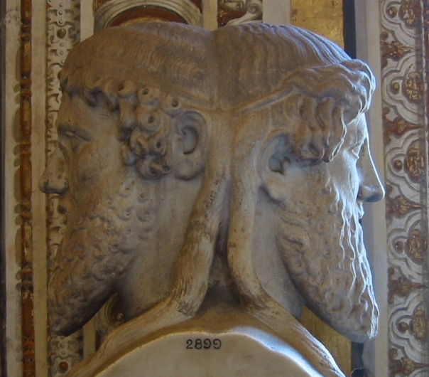 Busto em dupla cabeça dos Gêmeos de Jano. Museu do Vaticano. Foto em Dedicação ao Domínio Público.