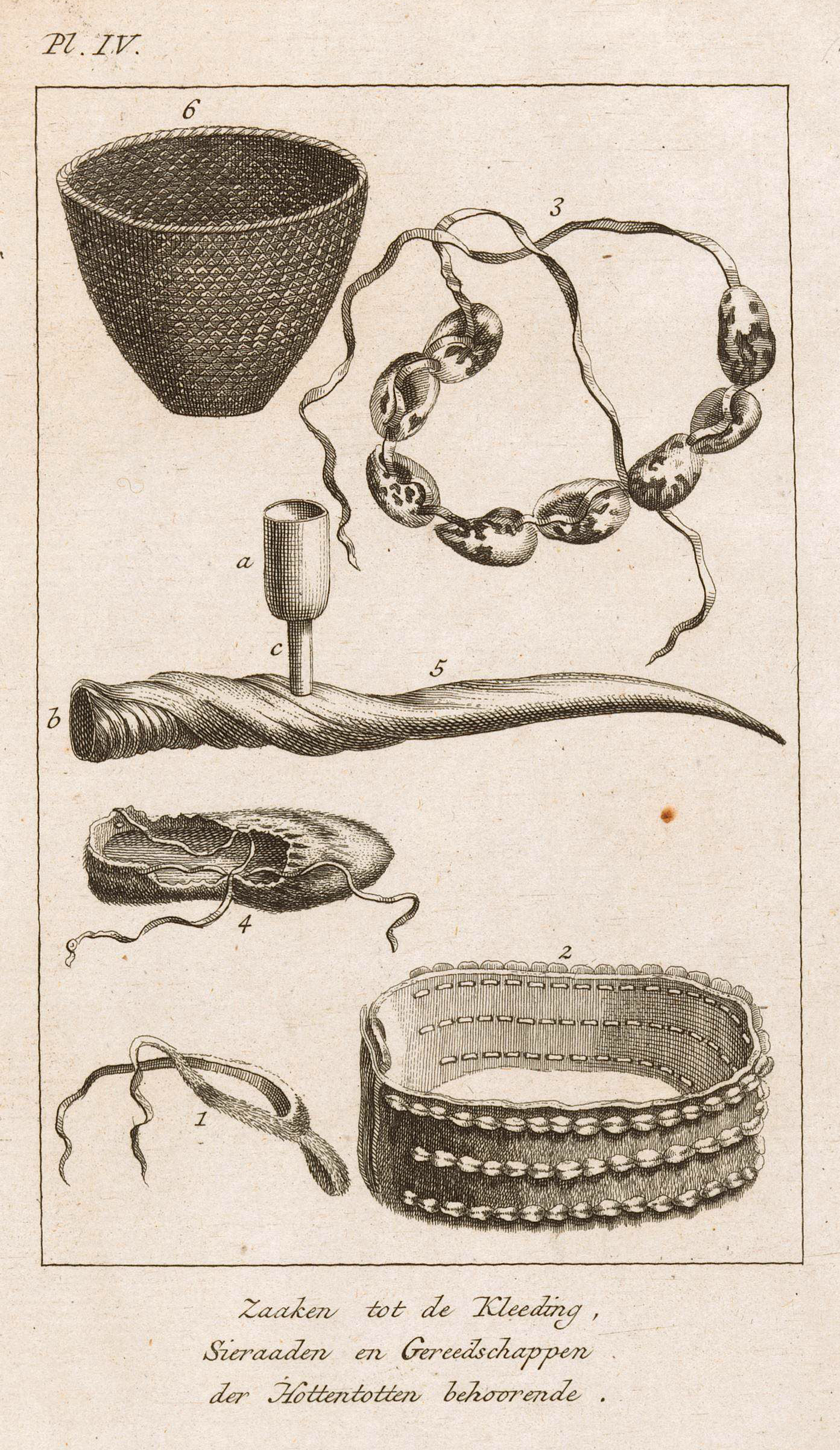 Itens pertencentes às roupas, joias e ferramentas de Khoisan.