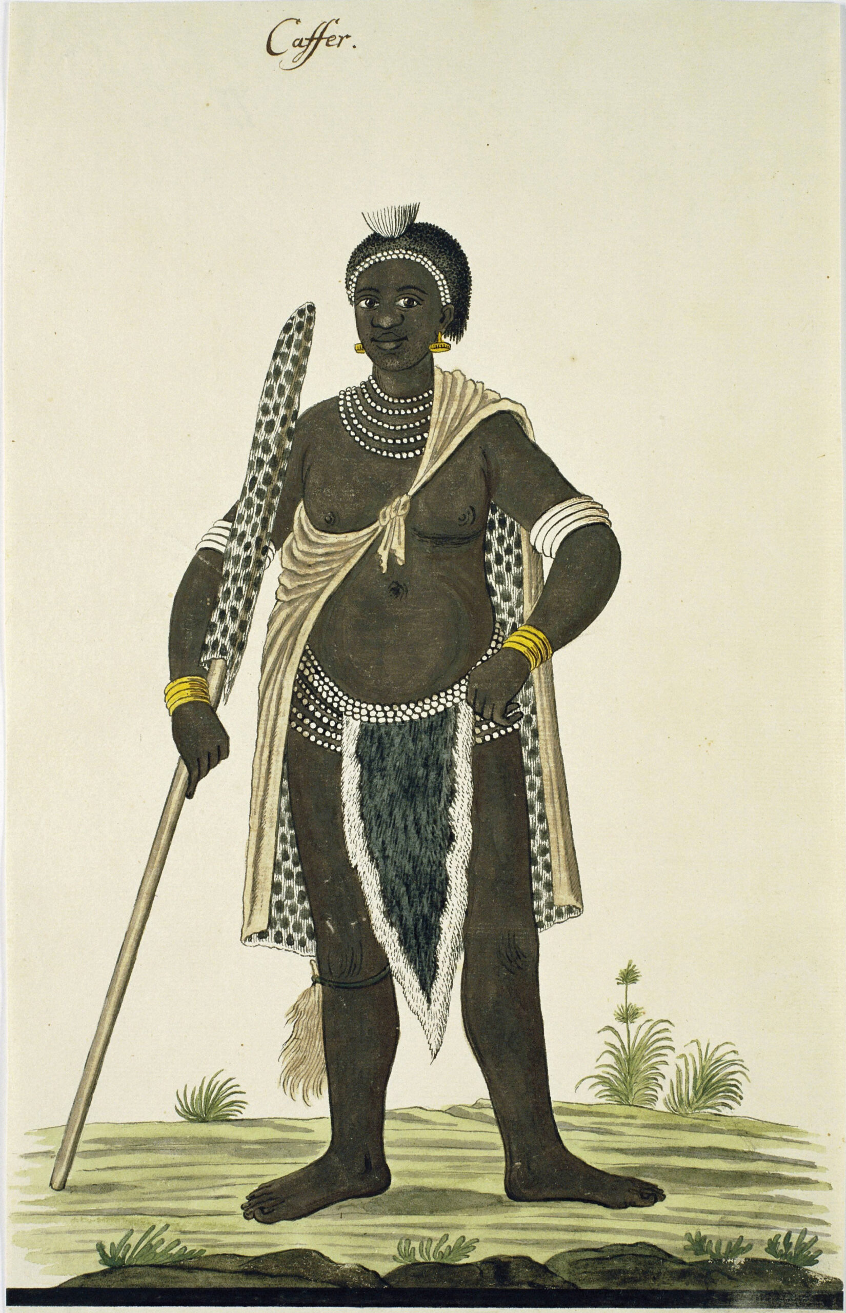 Homem Khoikhoi ou Xhosa em vestes tradicionais.