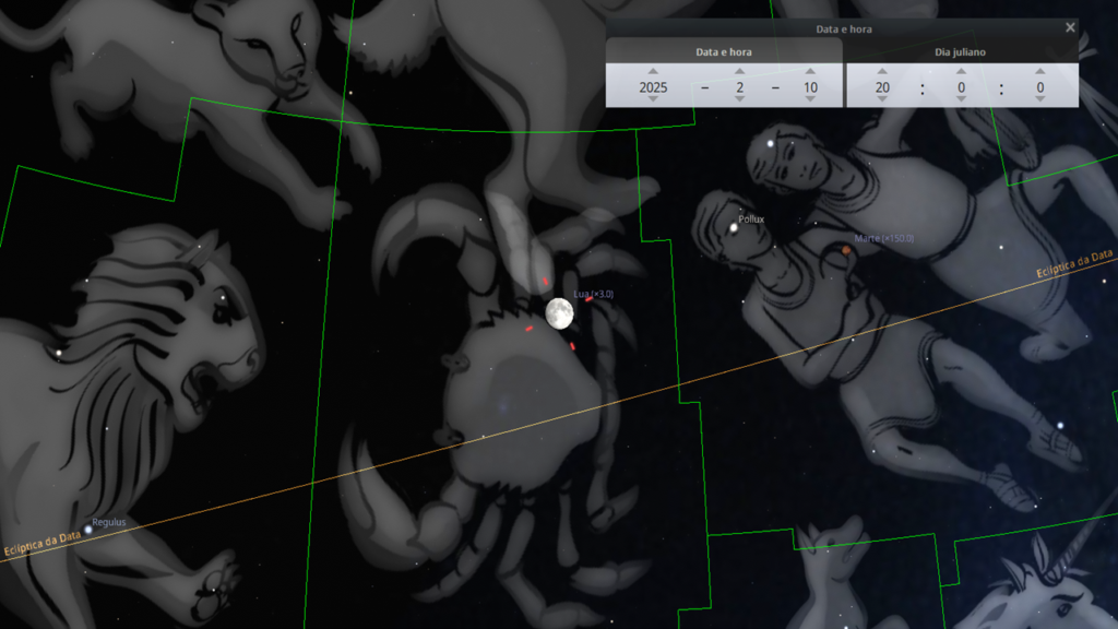 10/02: A Lua, essa noite, já estará em Câncer.