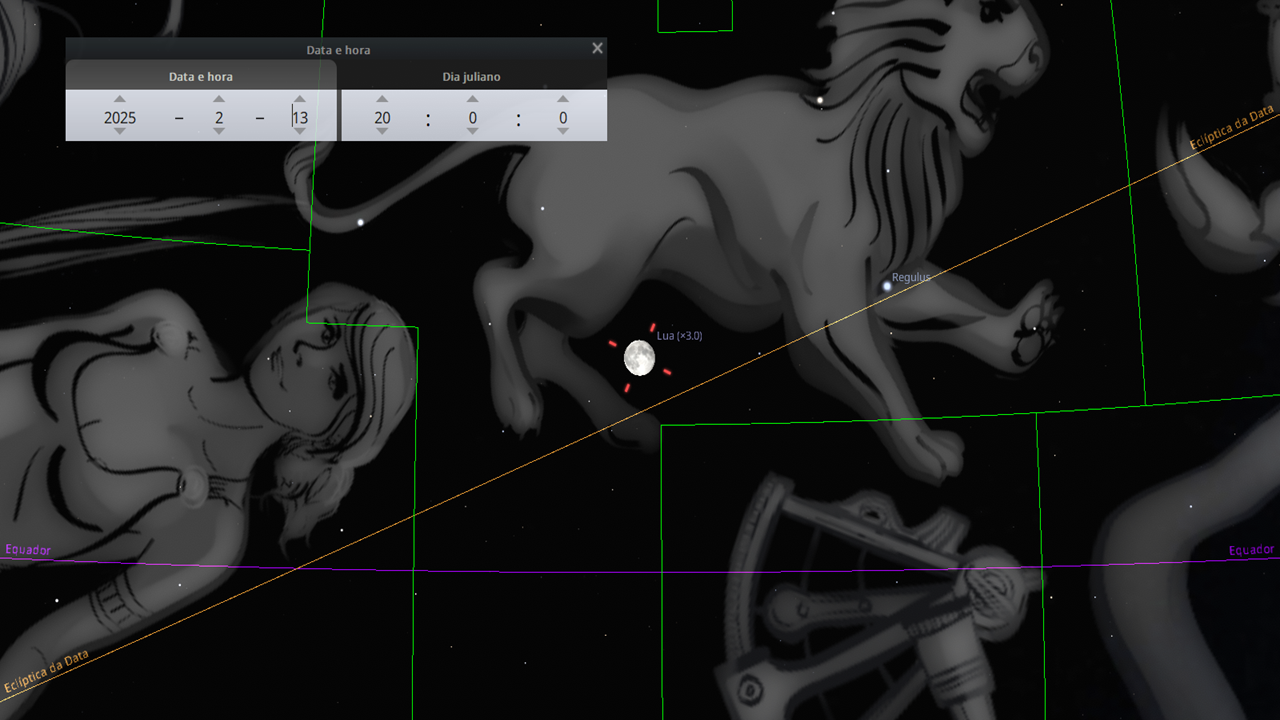 13/02: A Lua passando aos pés traseiros de Leão.