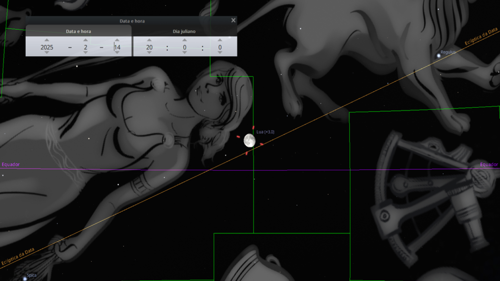 14/02: A Lua aceitou o convite de Spica e entra na Constelação de Virgem.