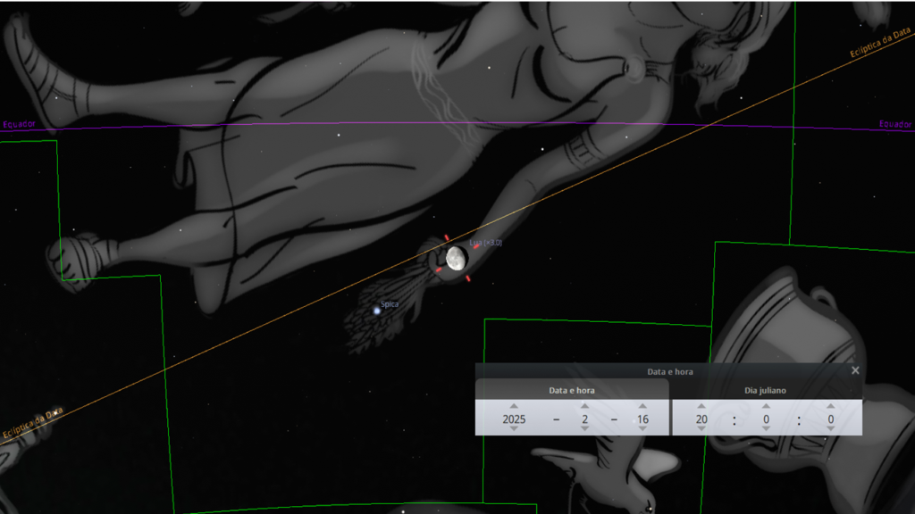 16/02: Por volta das 21h30 Lua e Spica nascem no horizonte leste.