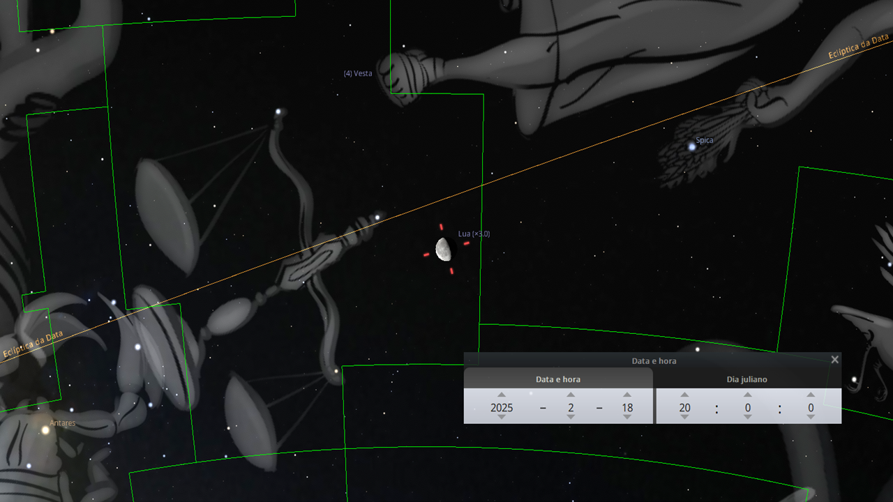 18/02: A Lua já penetrou a região da Constelação de Libra.