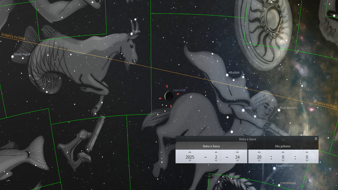 24/02: A Lua próximo ao quadril e cauda de Sagitário.